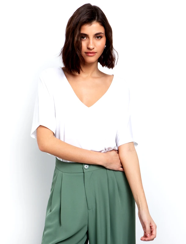 ToiMoi Basic μπλούζα σε ριχτή γραμμή - ΥΠΟΛΕΥΚΟ