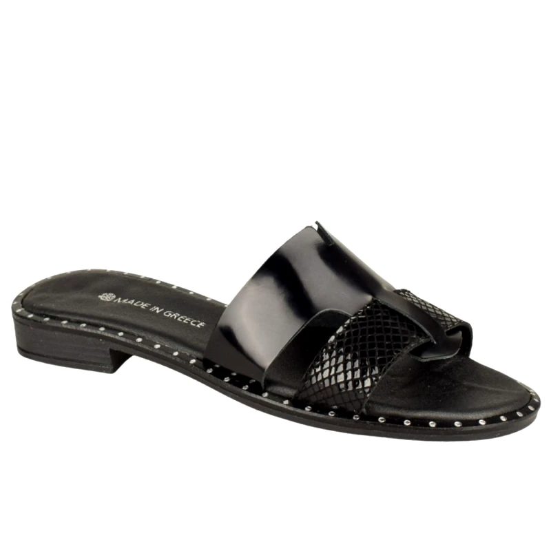 Υφαντίδης Γυναικεία Δερμάτινα Σανδάλια | Υφαντίδης | 120048 | Μαύρο Λουστρίν/Κροκό