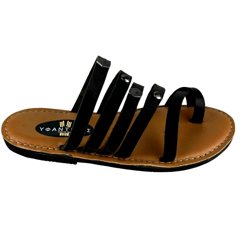 Υφαντίδης Γυναικείες Δερμάτινες Παντόφλες Εξόδου |Υφαντίδης |680991|Μαύρο