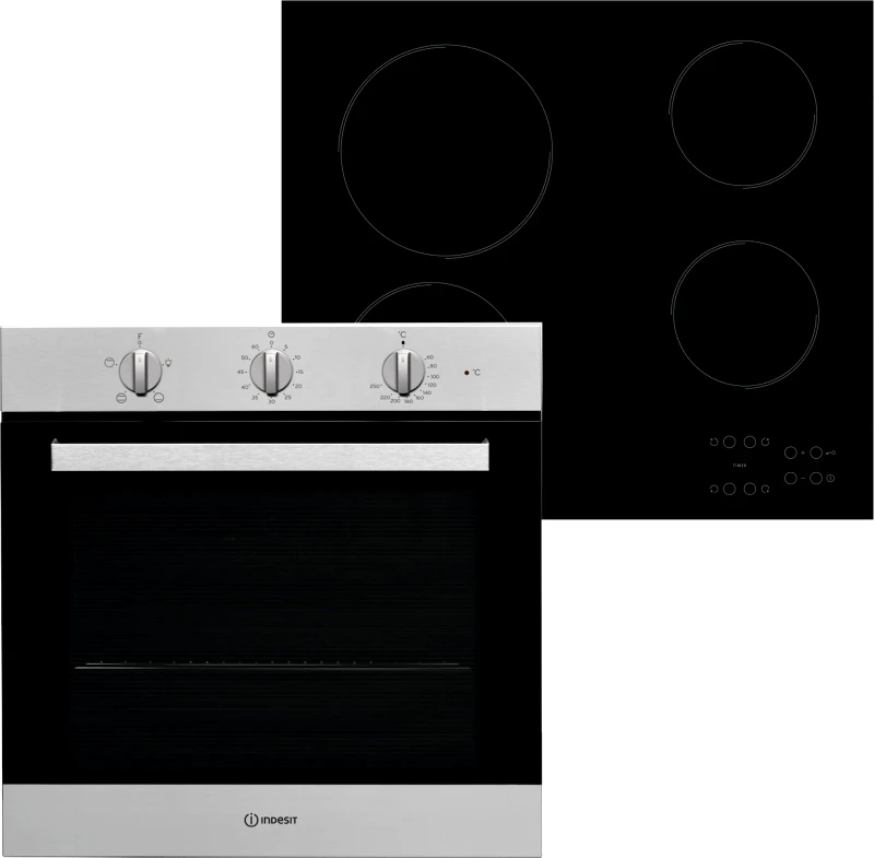 Indesit Σετ Φούρνος Εστία,66 λιτ., 59.5x59.5x55.1 εκ., IFW 6530 IX + RΙ 161 C, Indesit