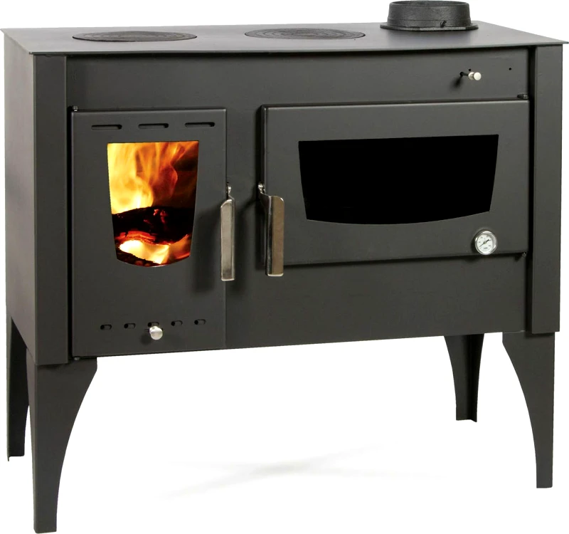 THERMIKI Χαλύβδινη Ξυλόσομπα με Φούρνο 10.4kW, Μαύρη, ATS Βεργίνα, Thermiki