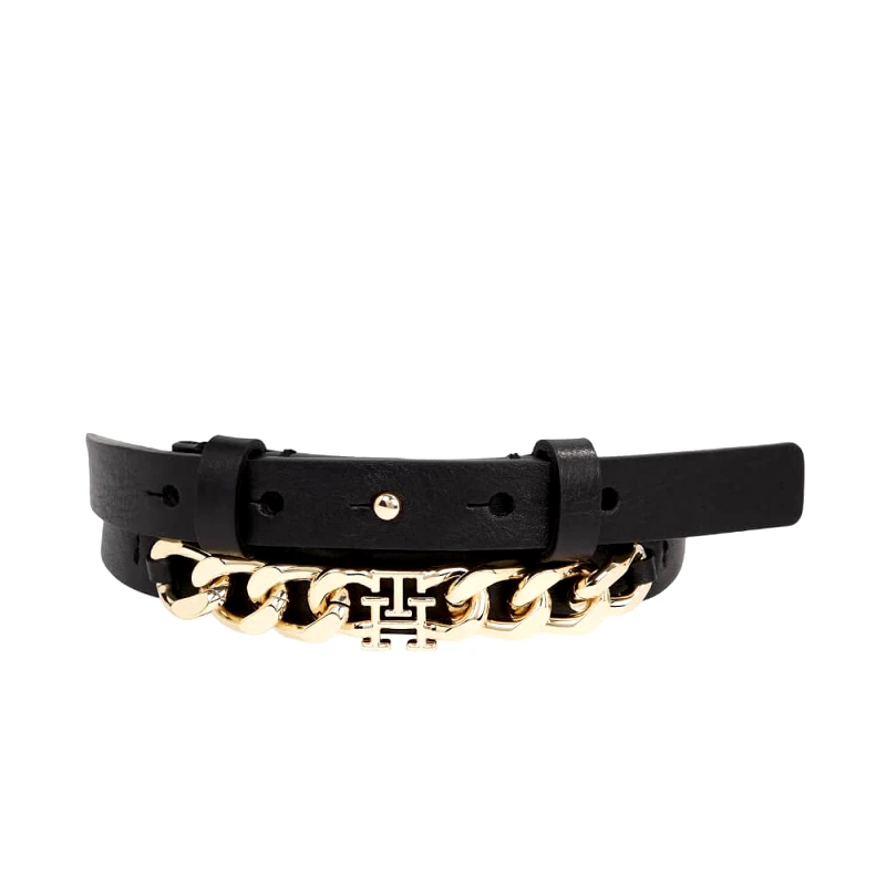 Tommy Hilfiger Γυναικεία Δερμάτινη Ζώνη Tommy Hilfiger Chic Chain AW0AW15386 BDS Μαύρη