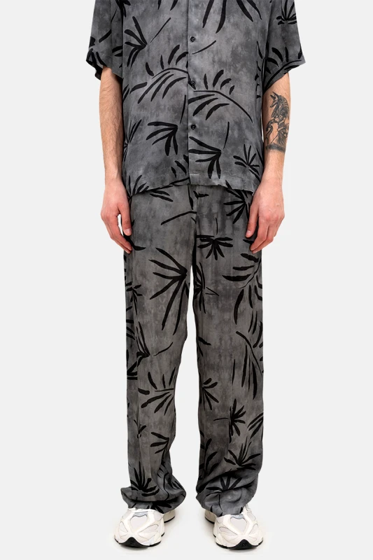 I'M BRIAN Ανδρικό Γκρι Trousers With Elastic Waistband And Palm Print I'M BRIAN