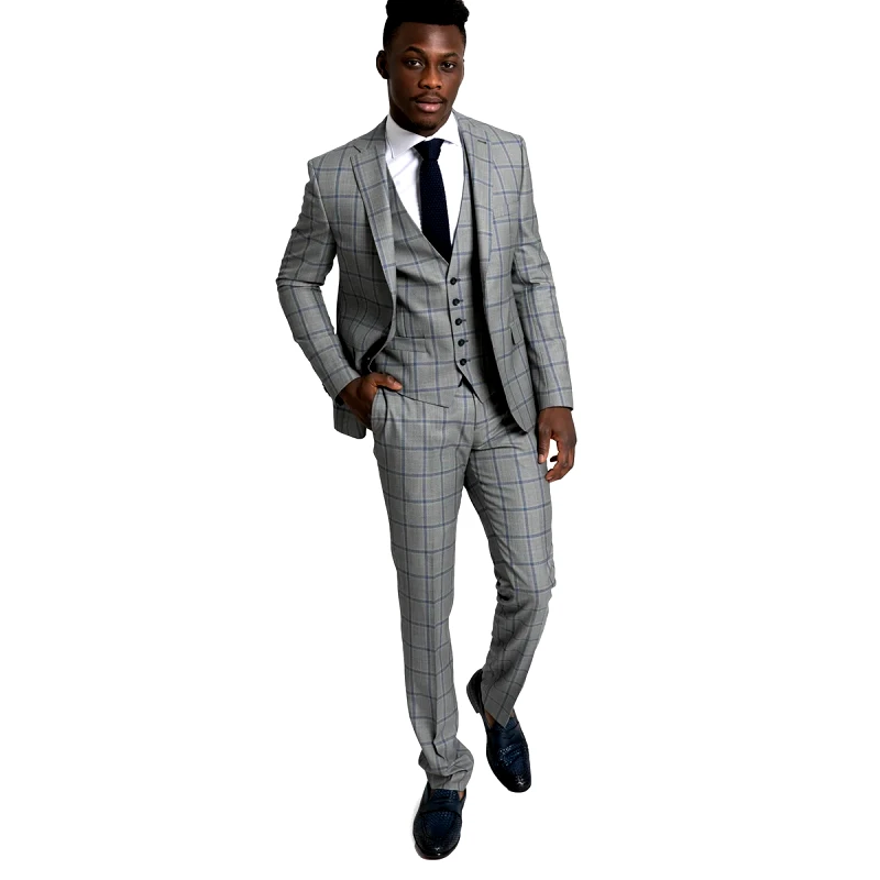 SARTORIA MONK Ανδρικό Γκρι Check Wool Blend Three Piece Suit/Grey SARTORIA MONK