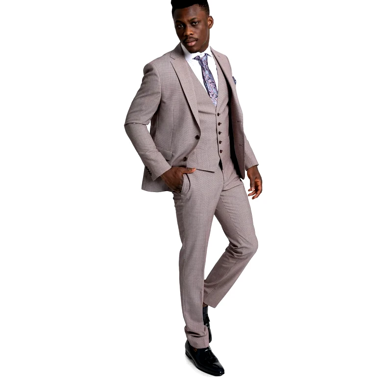SARTORIA MONK Ανδρικό Κόκκινο Houndstooth Print Three-Piece Suit SARTORIA MONK