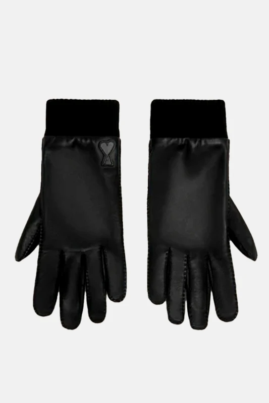 AMI PARIS Ανδρικό ΜΑΥΡΟ Leather Patch Gloves AMI PARIS