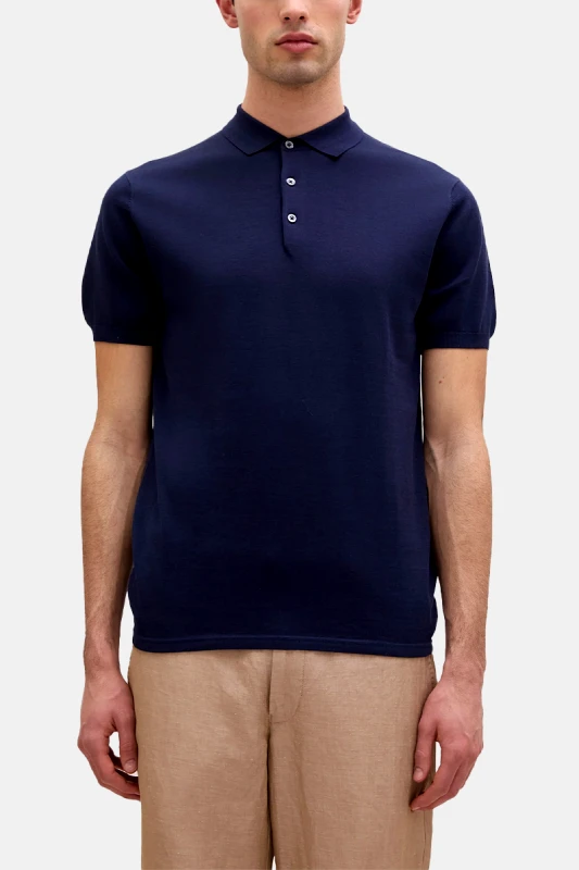 ASPESI Ανδρικό Μπλε Cotton, Slik And Linen Blend Knitted Polo ASPESI