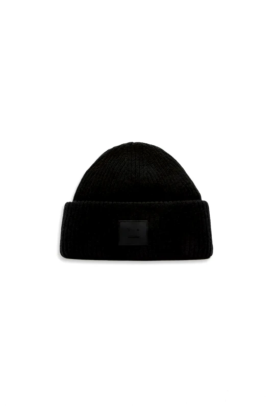 ACNE STUDIOS Ανδρικό Μαύρο Large Face Logo Beanie ACNE STUDIOS