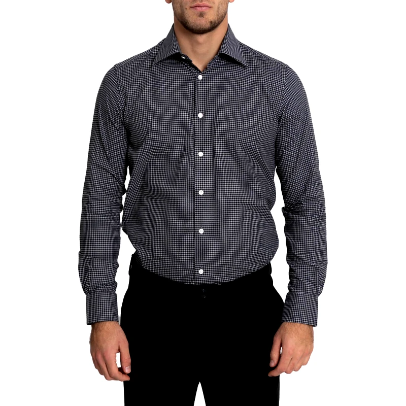 MONK Ανδρικό Γκρι Check-Pattern Button-Down Shirt MONK