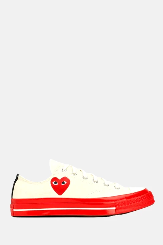 COMME DES GARÇONS PLAY Ανδρικό Λευκό White Low Top Red Sole Sneakers COMME DES GARÇONS PLAY