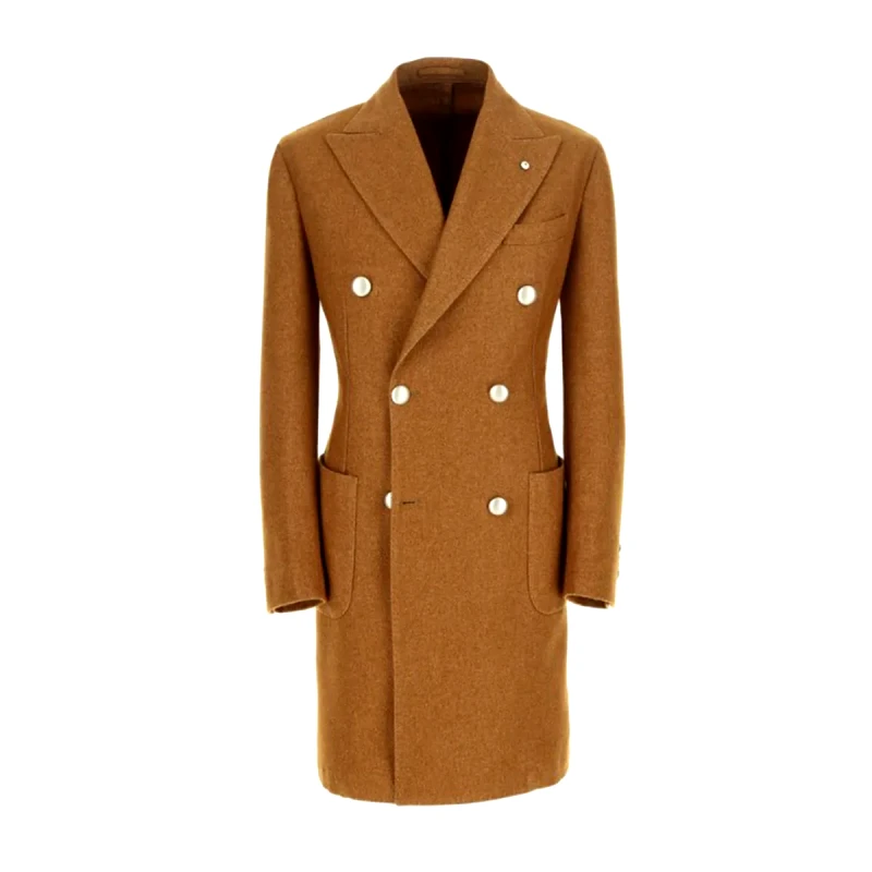LUBIAM Ανδρικό Καφέ Double Breasted Tobacco Coat LUBIAM