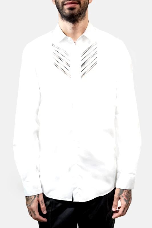 NEIL BARRETT Ανδρικό Λευκό Long Sleeve Broderie Detail Shirt NEIL BARRETT