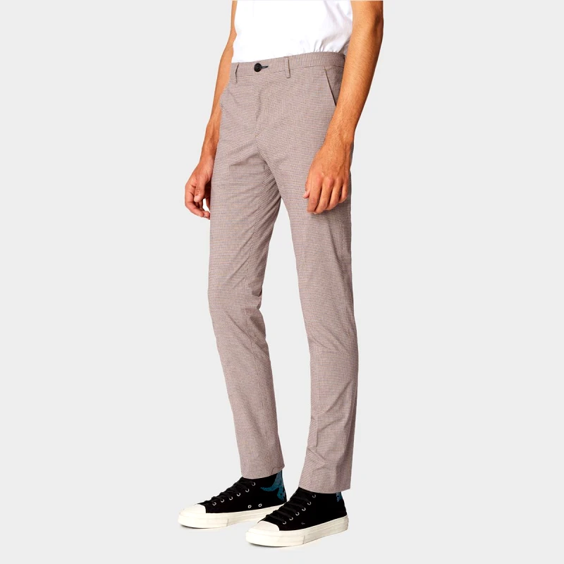 PAUL SMITH Ανδρικό Μπεζ Slim-Fit Taupe And Navy Check Stretch-Cotton Trousers PAUL SMITH
