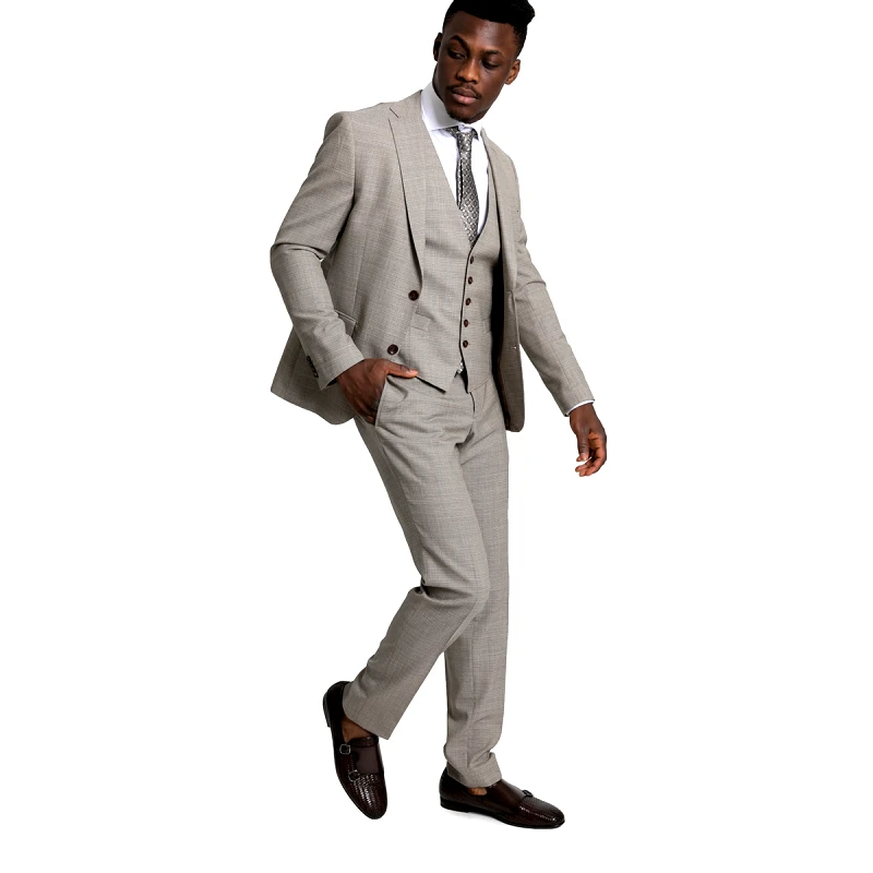 SARTORIA MONK Ανδρικό Μπεζ Beige Virgin Wool Fitted Three-Piece Suit SARTORIA MONK