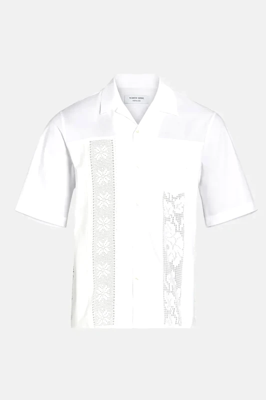 MARINE SERRE Ανδρικό Λευκό Regenerated Household Linen Bowling Shirt MARINE SERRE