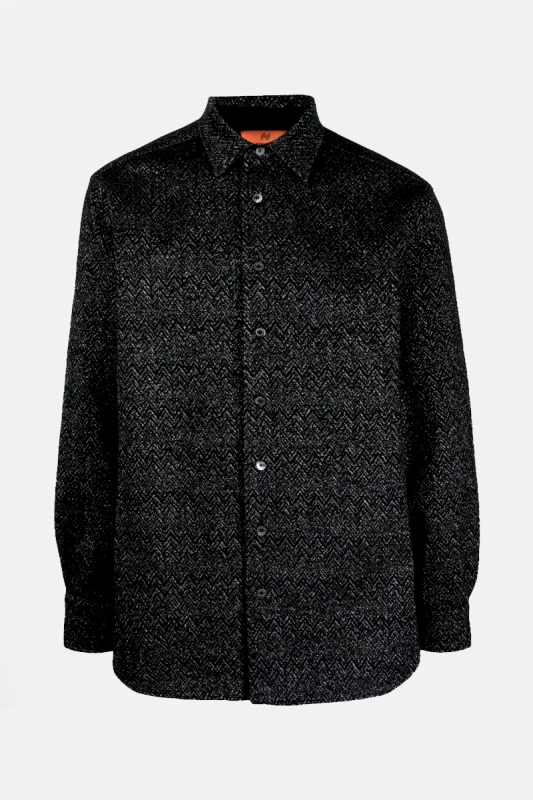 MISSONI Ανδρικό Μαύρο Metallic-Threading Hevron Shirt MISSONI