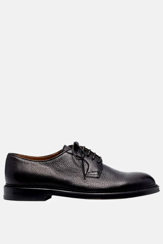 DOUCAL'S Ανδρικό Μαύρο Pebbled-Leather Derby Shoe DOUCAL'S