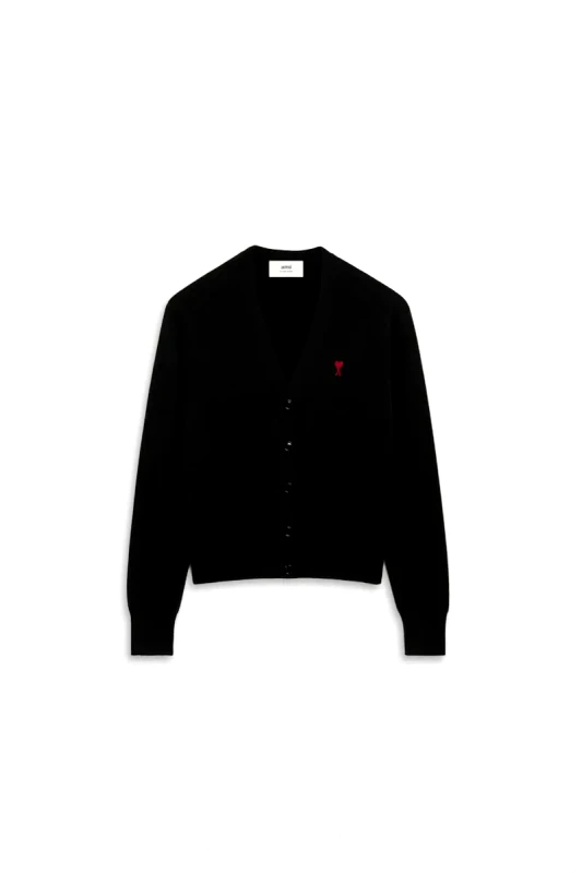 AMI PARIS Ανδρικό Μαύρο Cardigan with Contrasted Ami De Coeur AMI PARIS
