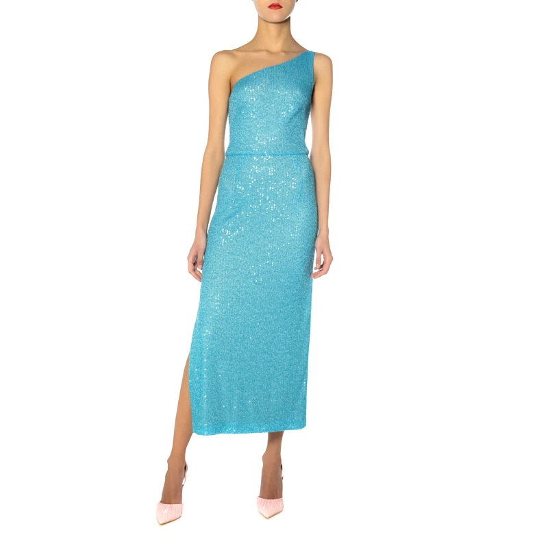MI-RO SEQUINED OFF SHOULDER OPEN BACK MIDI DRESS WOMEN MI-RO