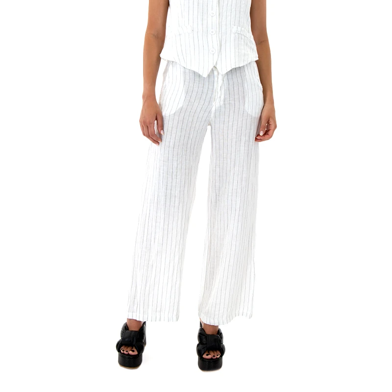 BAKER'S DOZEN LINEN STRIPED HIGH WAIST STRAIGHT FIT PANTS WOMEN BAKER'S DOZEN