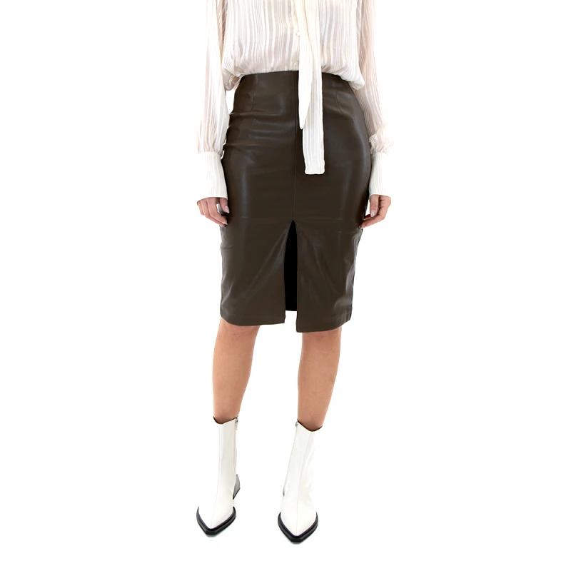 C.MANOLO FAUX LEATHER MIDI SKIRT WOMEN C.MANOLO