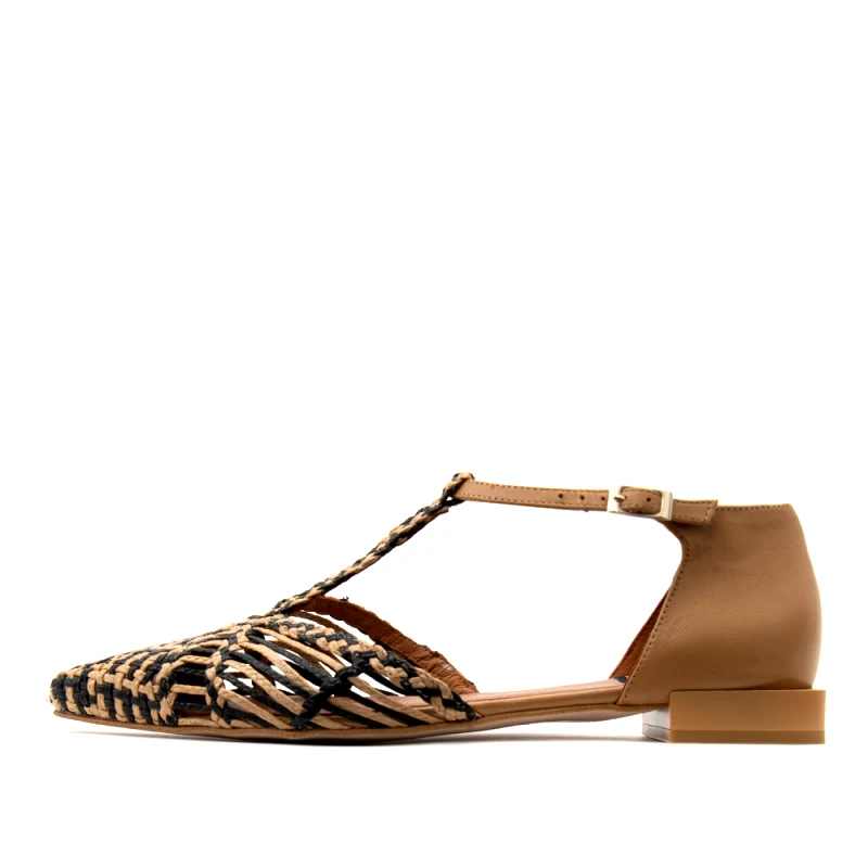 ANGEL ALARCON AURELIE RAFFIA LEATHER BALLERINAS WOMEN ANGEL ALARCON