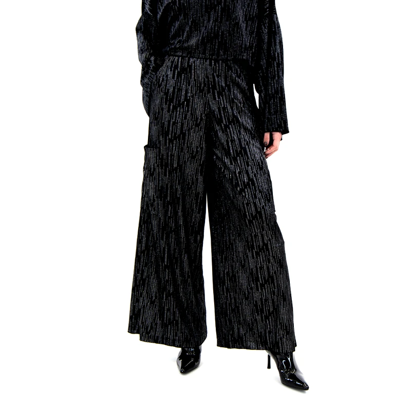 KRAMMA RHINESTONE HIGH ELASTIC WAIST STRAIGHT PANTS WOMEN KRAMMA