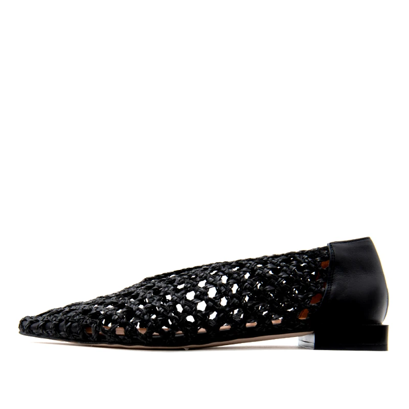 ANGEL ALARCON FLODIE RAFFIA LEATHER BALLERINAS WOMEN ANGEL ALARCON