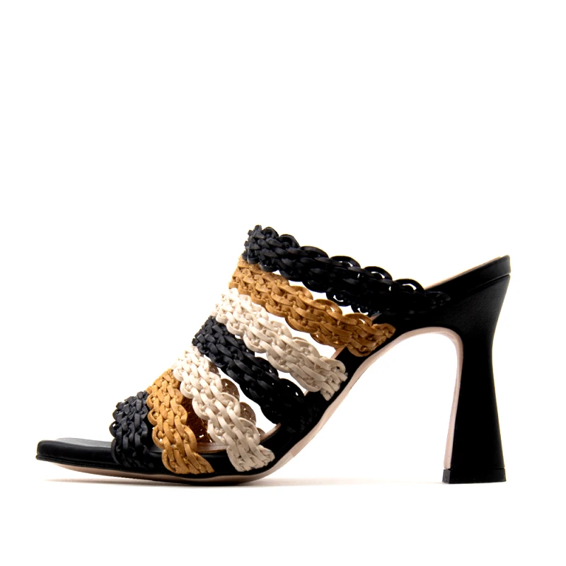 ANGEL ALARCON CORINNE RAFFIA LEATHER HIGH HEEL SANDALS WOMEN ANGEL ALARCON