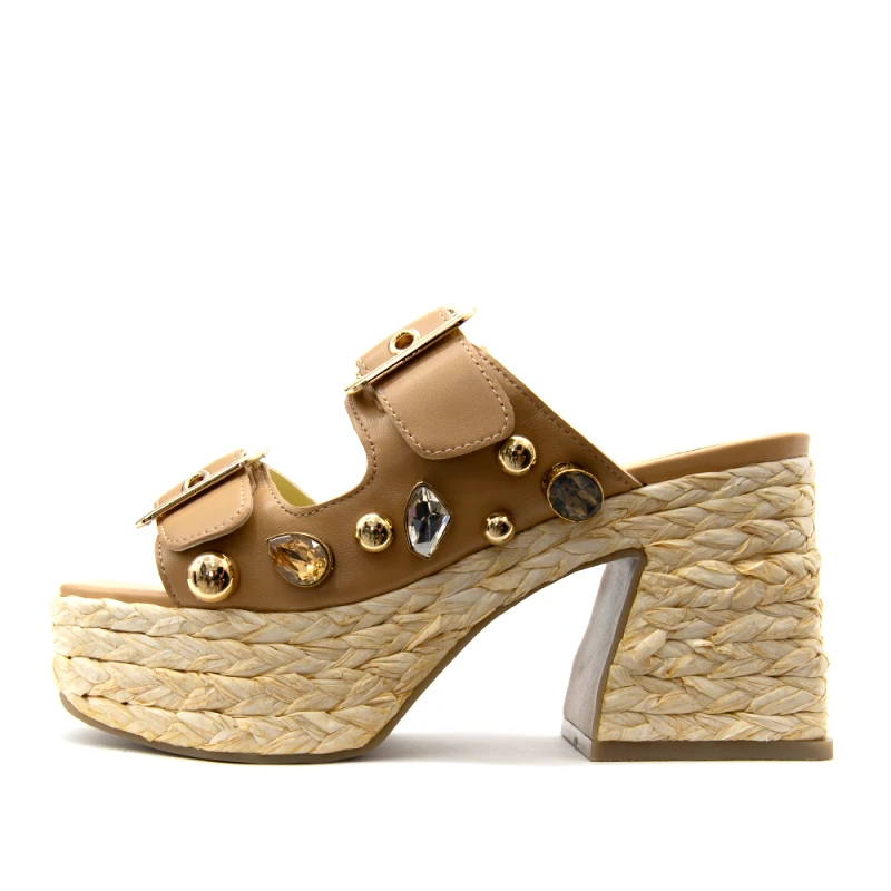 FAVELA VALENCIA LEATHER RHINESTONES HIGH HEEL MULES WOMEN FAVELA