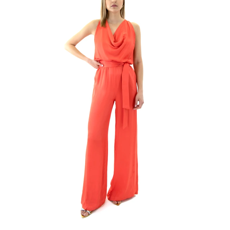 ACCESS FASHION BELTED DRAPE NECK SLEEVELESS WIDE LEG JUMPSUIT WOMEN ACCESS FASHION
