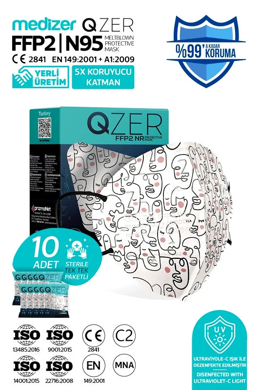 QZER - MEDIZER Μάσκα Υψηλής Προστασίας FFP2/N95 QZER Line Art | 10τμχ