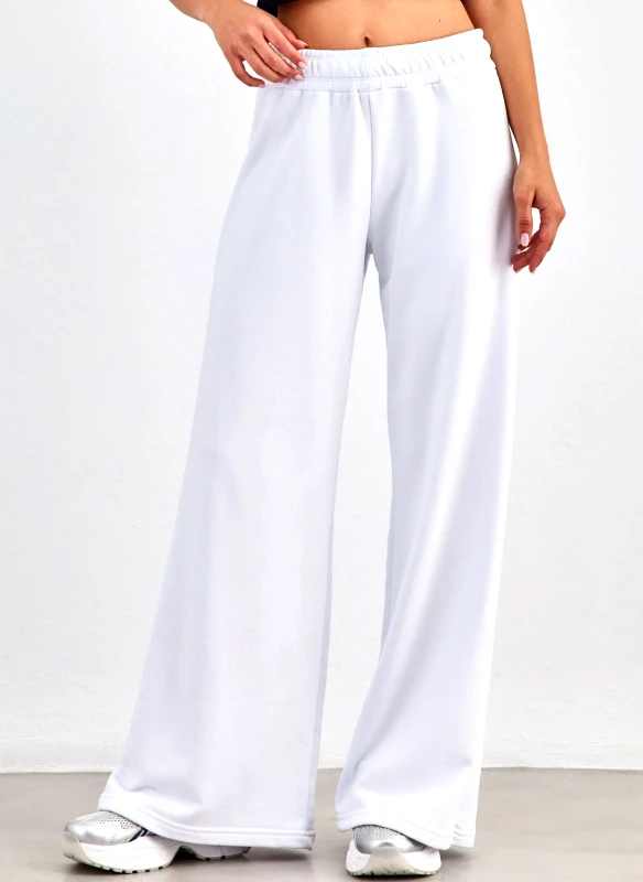 DIFFERENT-SHOP Φόρμα wideleg με λάστιχο στη μέση Different Shop - Λευκό