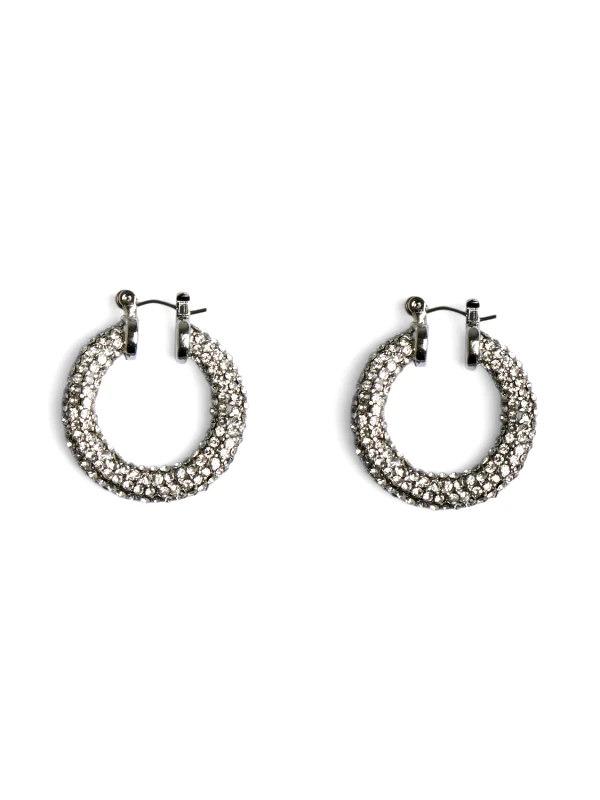 PIECES Σκουλαρίκια κρίκοι με στρας PIECES 17151957 - Ασημί