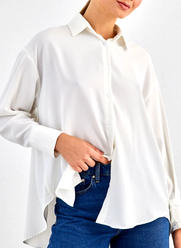 BISOU Πουκάμισο oversize με ασύμμετρο τελείωμα - Λευκό