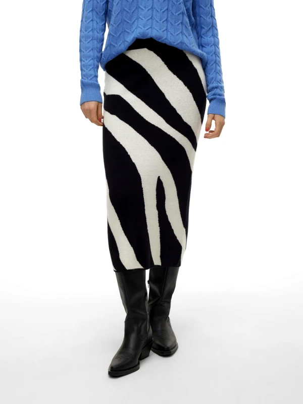 VERO MODA Φούστα πλεκτή με print Vero Moda 10310689 - Λευκό/Μαύρο