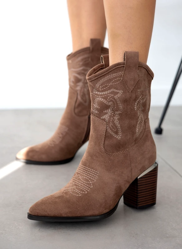 The Fashion Project Μποτάκια cowboy suede με ραφές - Τάουπε