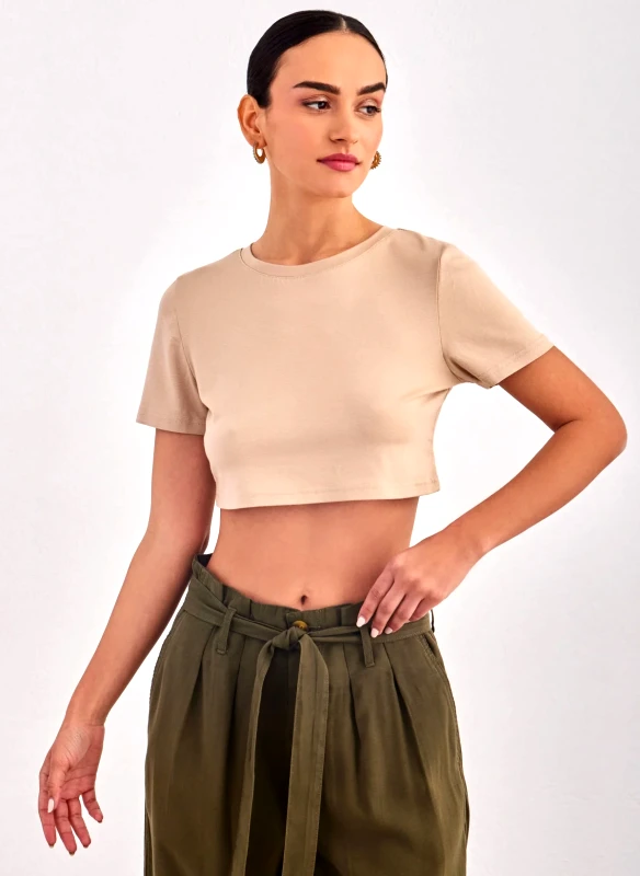 DIFFERENT-SHOP T-shirt σε cropped γραμμή Different-Shop 03-133 - Μπεζ