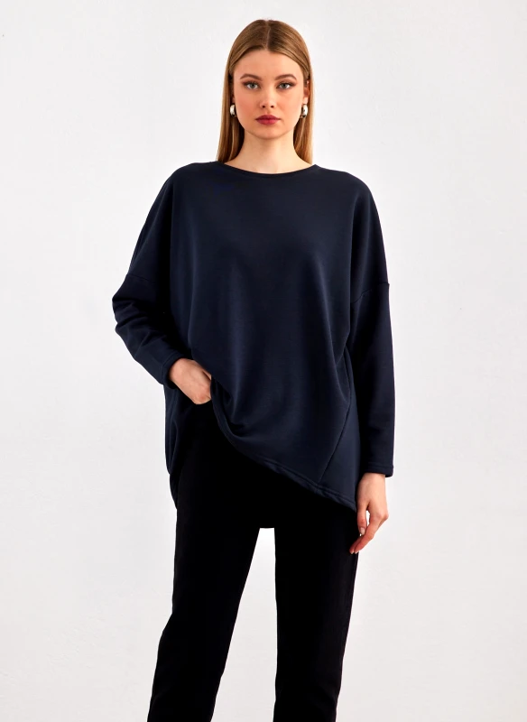 DIFFERENT-SHOP Φούτερ oversized με στρογγυλή λαιμόκοψη Different-Shop 01-0679 - Μπλε σκούρο
