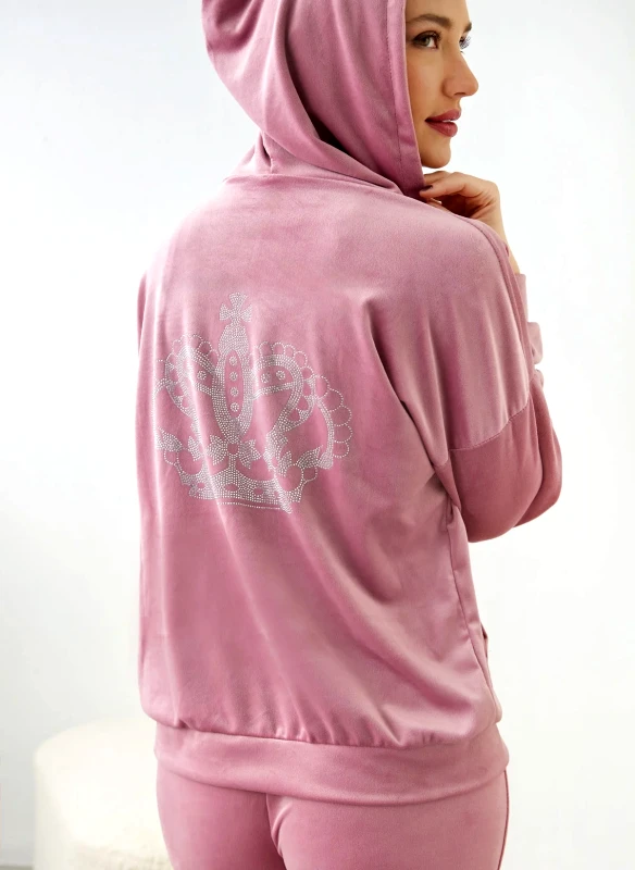 New Collection Σετ φόρμες βελουτέ με στρας - Σάπιο μήλο