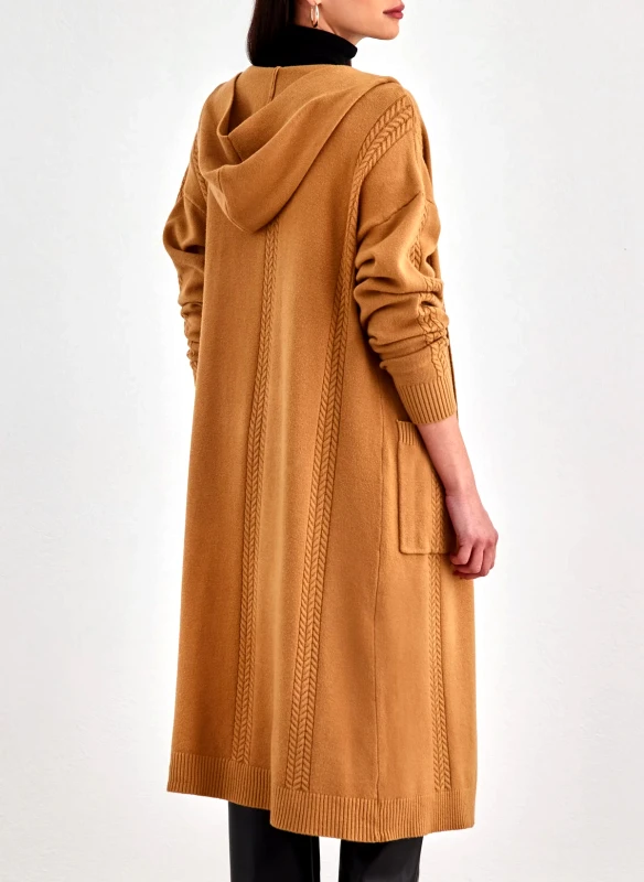 The Fashion Project Ζακέτα μακριά με σχέδιο πλεξούδα - Κάμελ