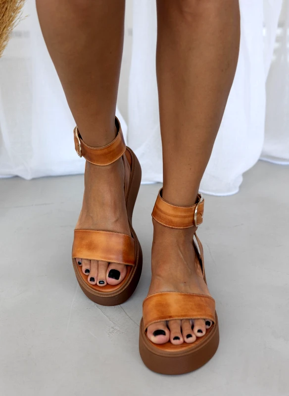 TFP Σανδάλια flatforms δερμάτινα με μπαρέτα TFP - Ταμπά