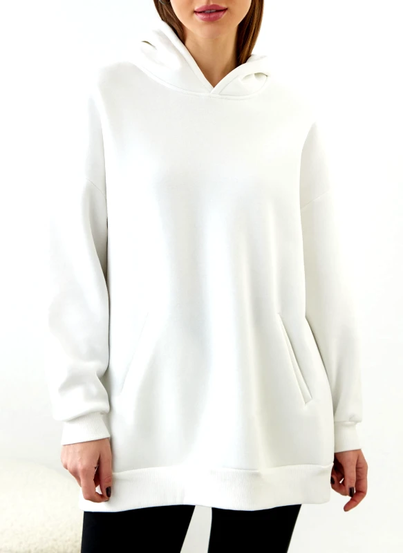 DIFFERENT-SHOP Φούτερ oversized με κουκούλα DIFFERENT-SHOP 01-167 - Λευκό