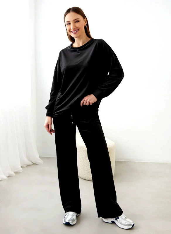 New Collection Σετ φόρμες βελουτέ - Μαύρο