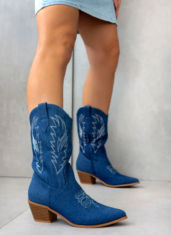 The Fashion Project Μπότες cowboy με σχέδιο - Μπλε denim