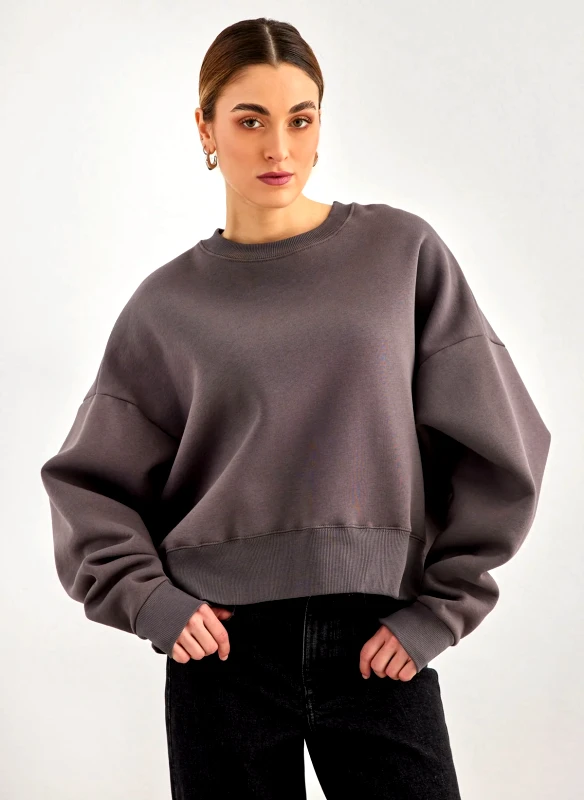 DIFFERENT-SHOP Μπλούζα φούτερ κοντή DIFFERENT-SHOP 01-181 - Γκρι σκούρο