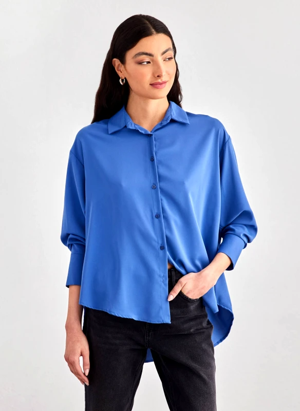BISOU Πουκάμισο oversize με ασύμμετρο τελείωμα - Μπλε