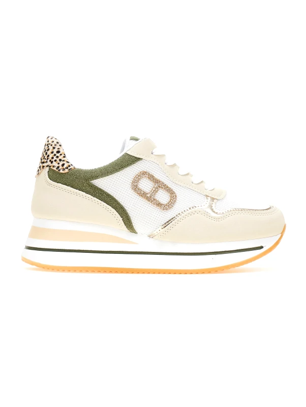 Sneakers με συνδυασμό υλικών και print - Μπεζ φωτογραφία