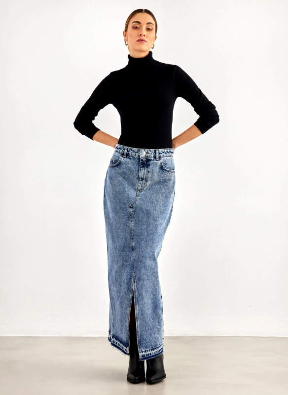 PIECES Φούστα τζιν μακριά με άνοιγμα PIECES 17149709 - Μπλε denim