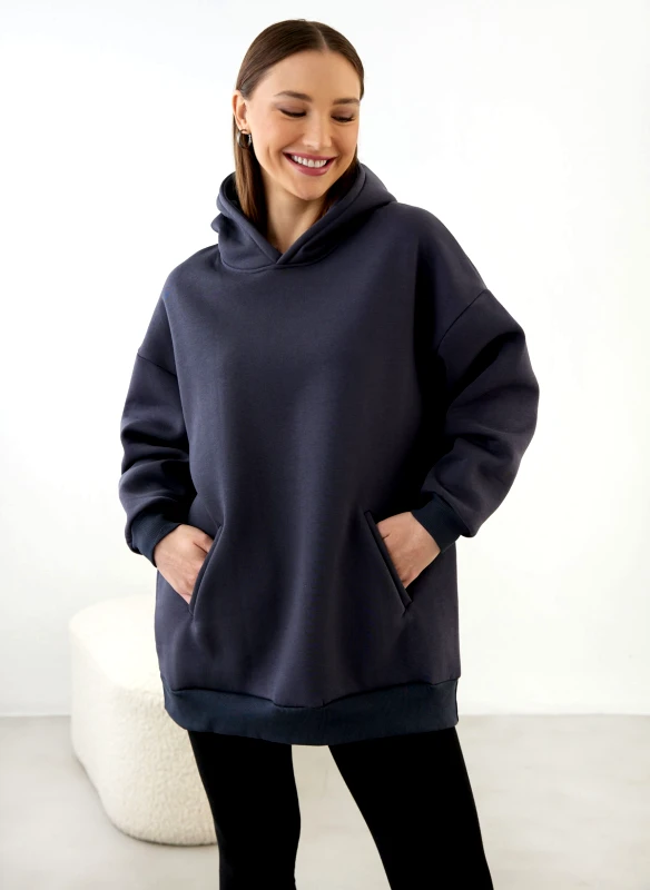 DIFFERENT-SHOP Φούτερ oversized με κουκούλα DIFFERENT-SHOP 01-167 - Ανθρακί
